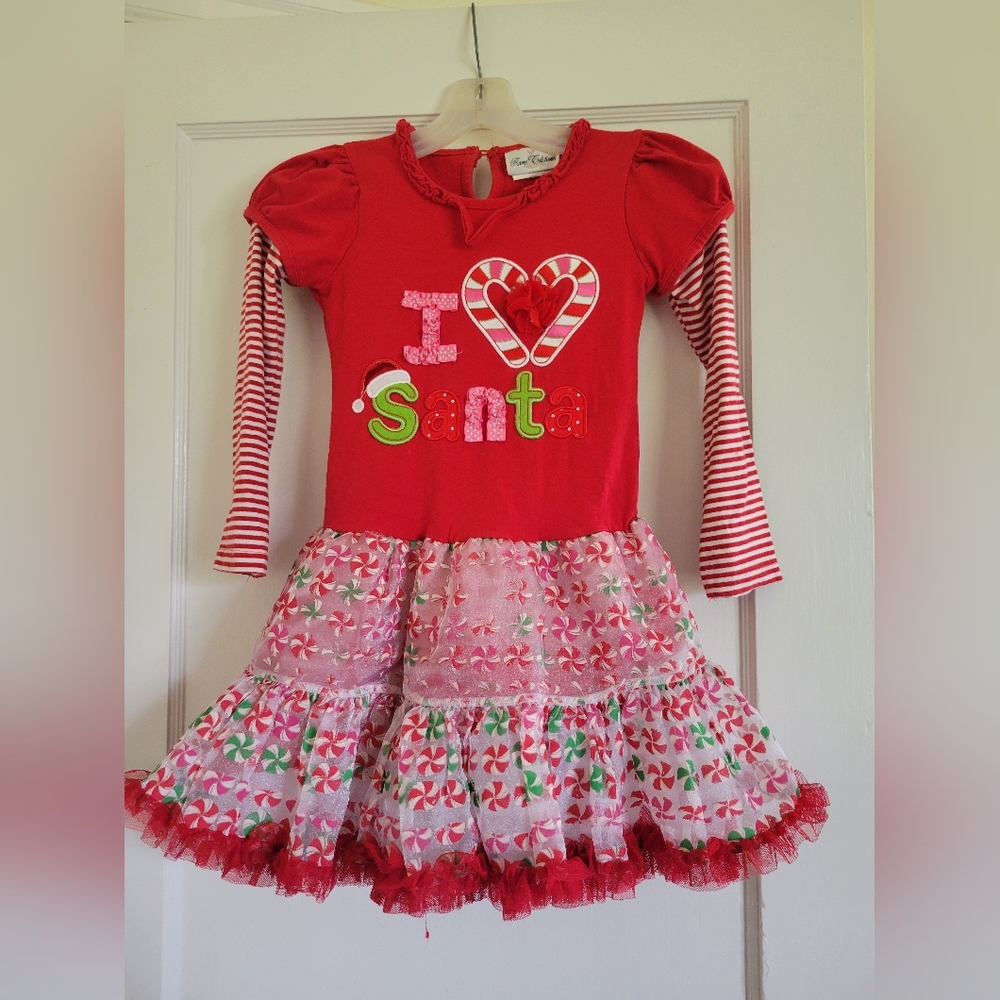 Vintage Rare Editions Kids Red Holiday Dress with Candy Skirt and stripe Accents